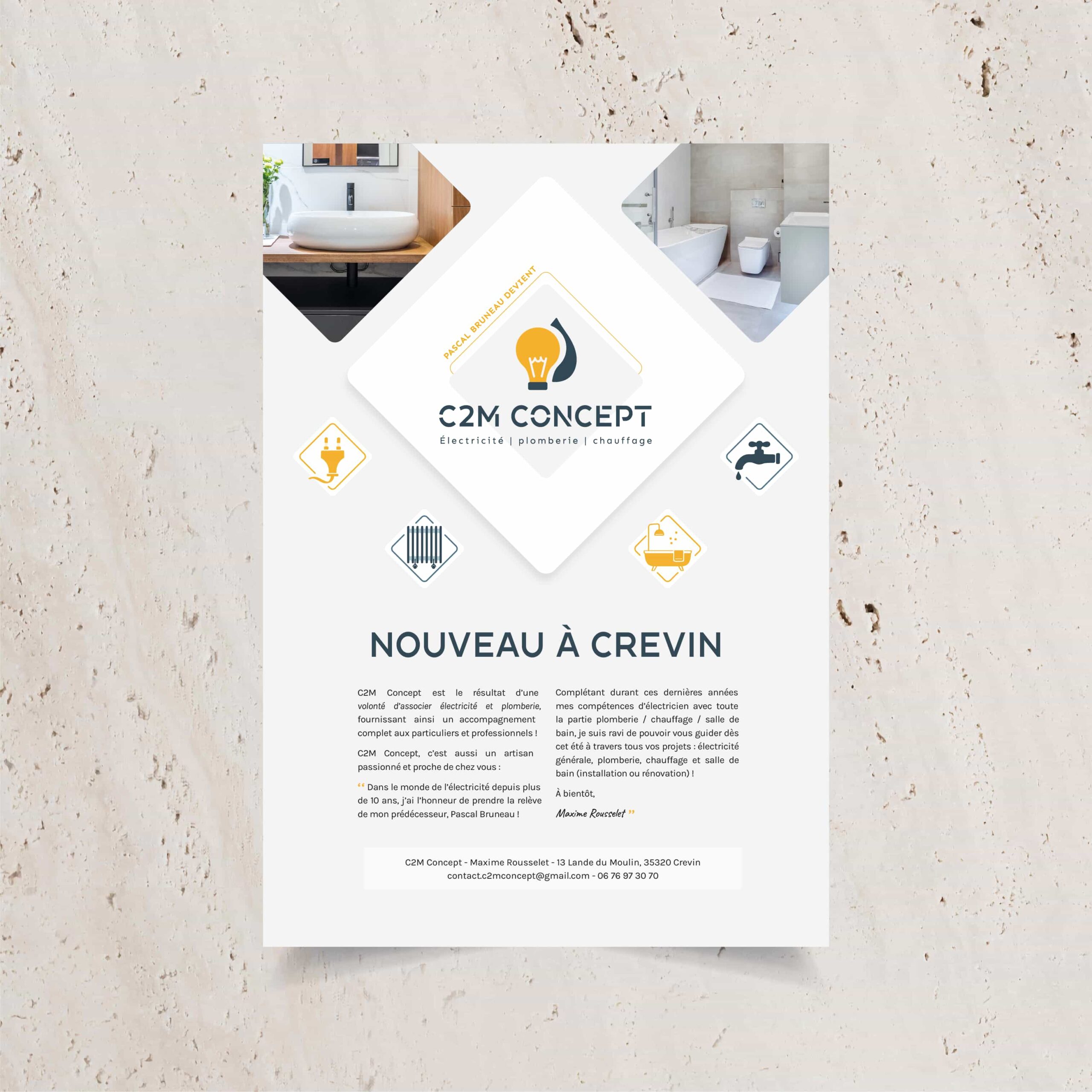 flyer A5, qui présente les services de l'entreprise. Cette image présente le recto du flyer.